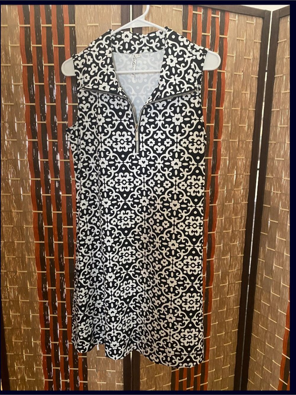 Lulu B 1960s Inspired Zipper Front Retro Dress, Black & White Pattern, New